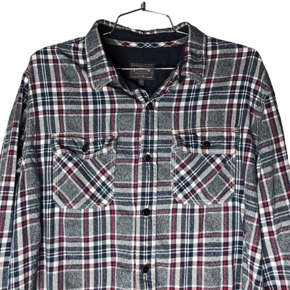 FatFace Plaid Flannel Long Sleeve Button Front Western Blue Grey Red Men's Large - Picture 2 of 11
